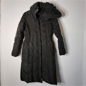 COLE HAAN Signature long line Women's Box-Quilt Down Coat With Bib Front Hood S